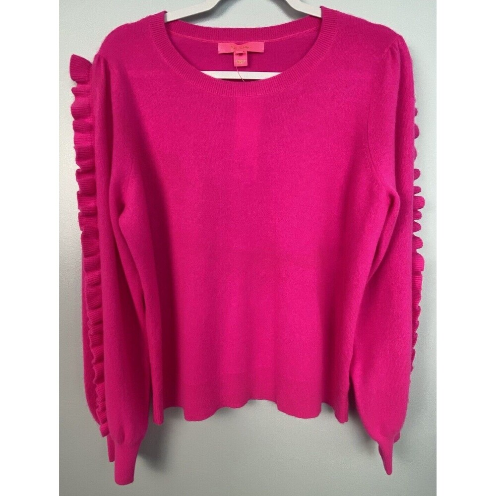 Lilly PULITZER Vibrant Cashmere Pink Ruffle Georgetta Sweater - Picture 10 of 13
